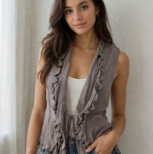 Sailana Silk Vest Top Sparkle Back Open Lace Tie Front Flowy Sz M Fairycore